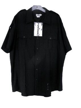 NWT Spiewak Black Sorbtek Short Sleeve Duty Tactical Shirt w/ arm patches 18.5